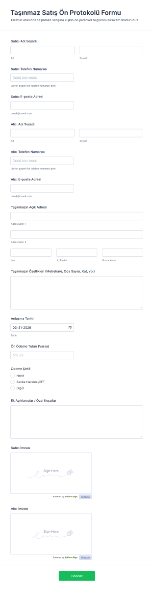 Taşınmaz Satış Ön Protokolü Form Şablonu