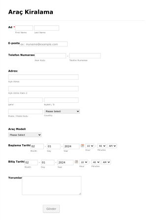Taşıt Kiralama Form Template