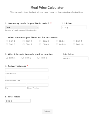 Task 1.1 Meal Price Calculator Form Template