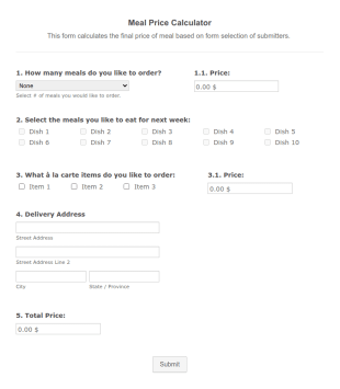 Task 1.1 Meal Price Calculator Form Template