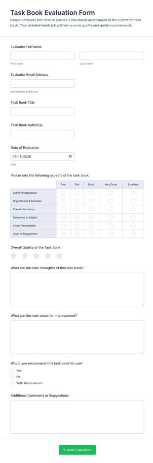 Task Book Evaluation Form Template