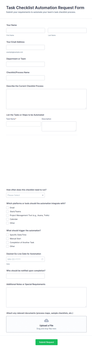 Task Checklist Automation Request Form Template