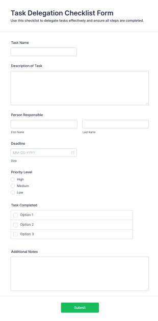 Task Delegation Checklist Form Template