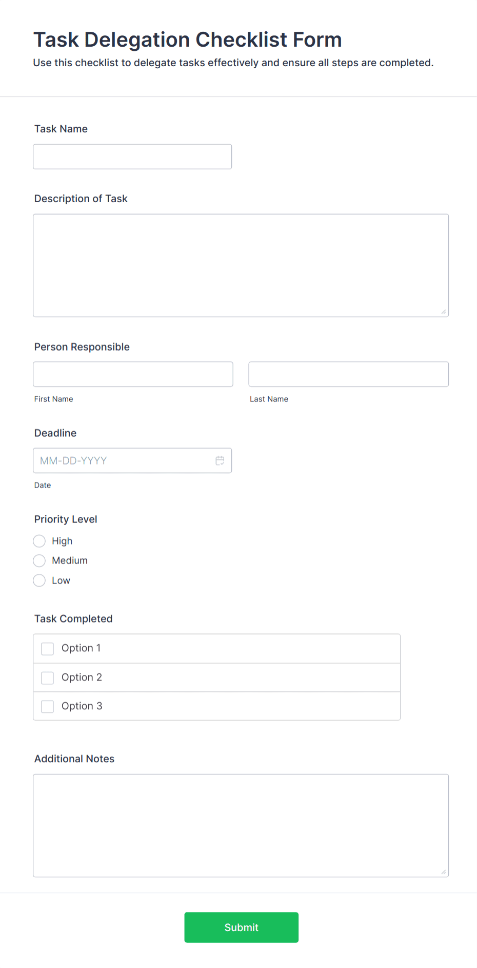 Task Delegation Checklist Form Template | Jotform