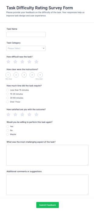 Task Difficulty Rating Survey Form Template