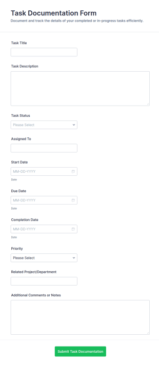 Task Documentation Form Template