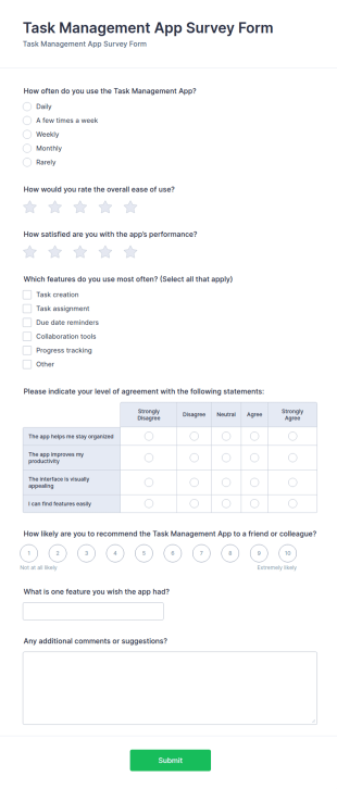 Task Management App Survey Form Template
