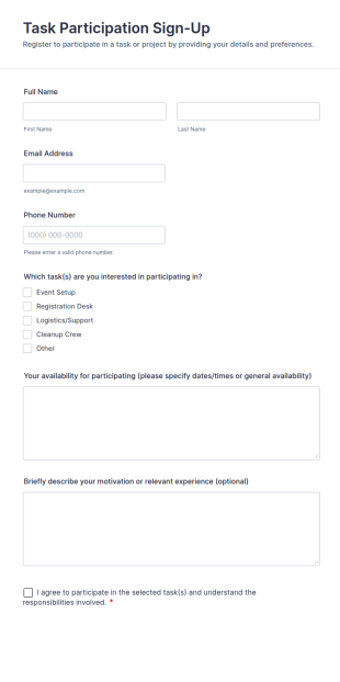 Task Participation Sign Up Form Template