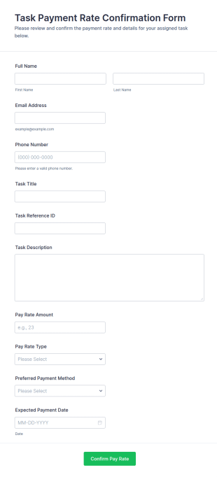 Task Payment Rate Confirmation Form Template