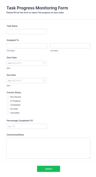Task Progress Monitoring Form Template