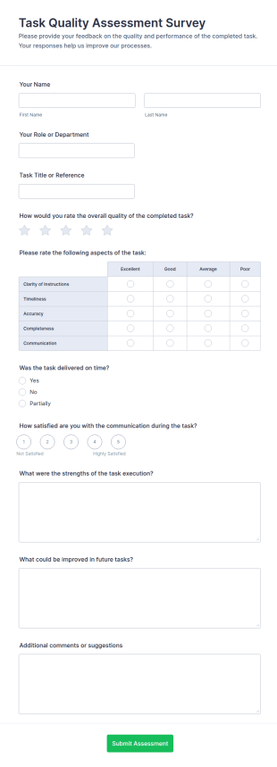 Task Quality Assessment Survey Form Template