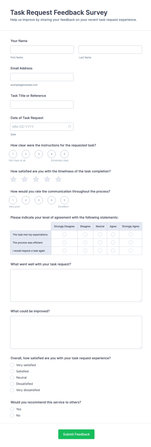 Task Request Feedback Survey Form Template