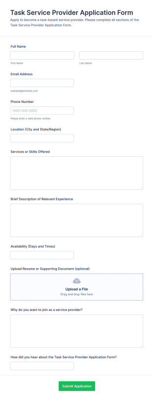 Task Service Provider Application Form Template