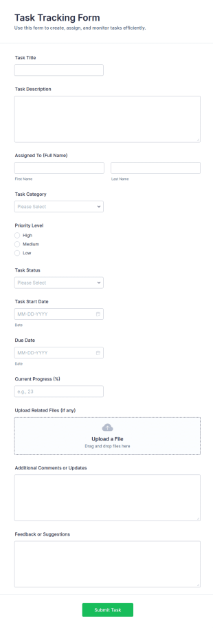 Task Tracking Form Template