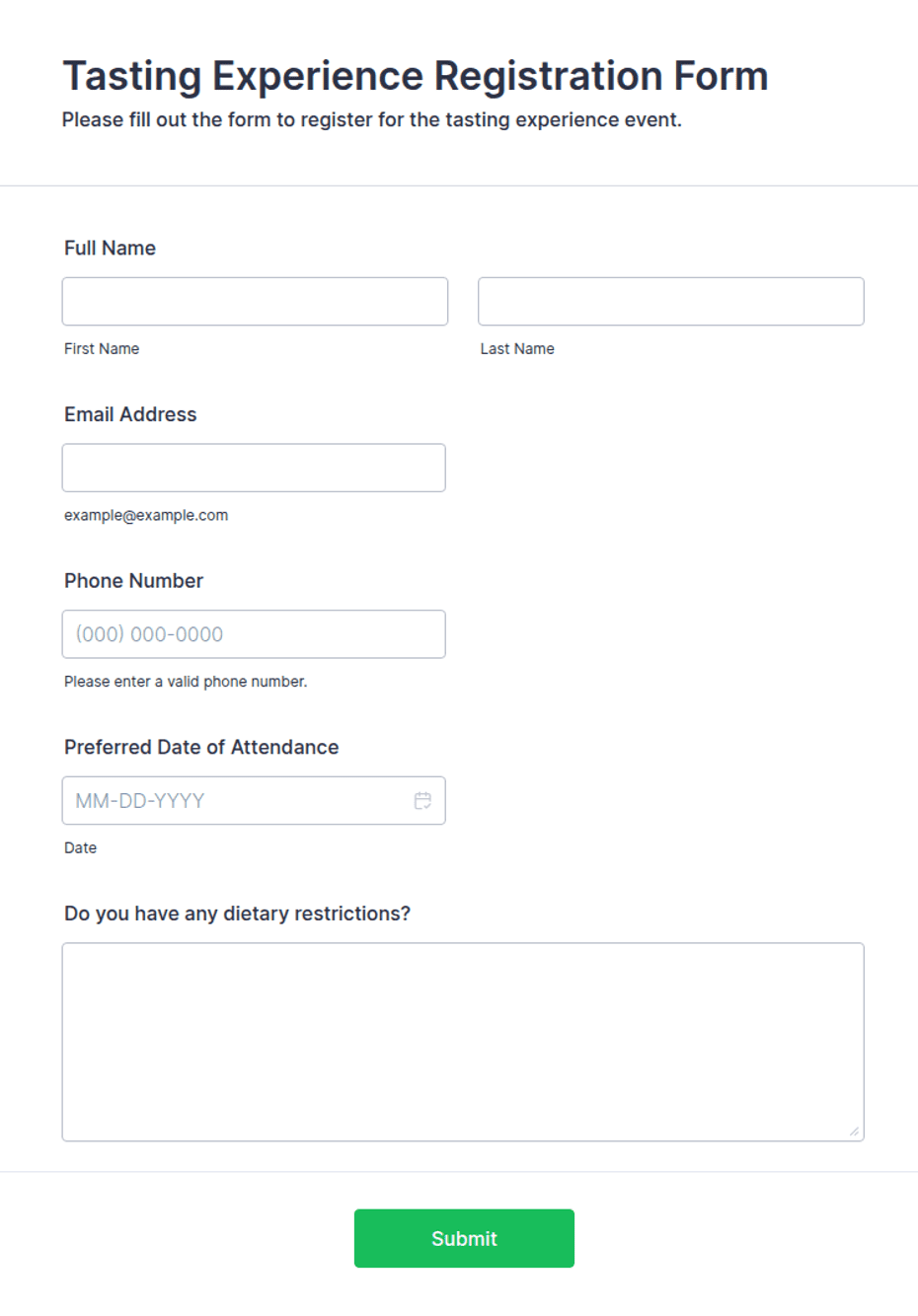 Tasting Experience Registration Form Template | Jotform