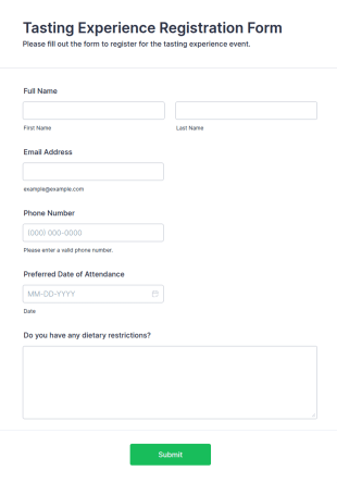 Tasting Experience Registration Form Template