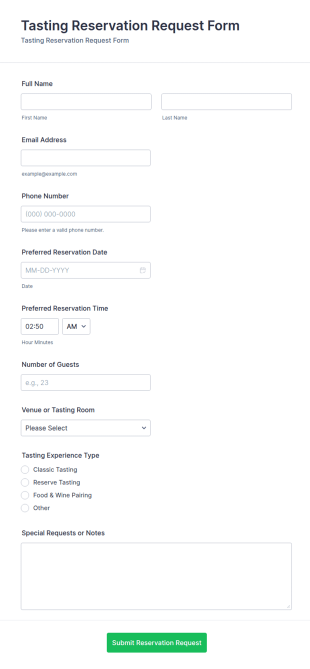 Tasting Reservation Request Form Template