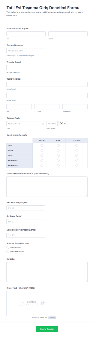 Tatil Evi Taşınma Giriş Denetimi Formu