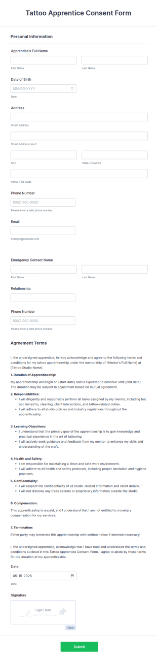 Tattoo Apprentice Consent Form Template