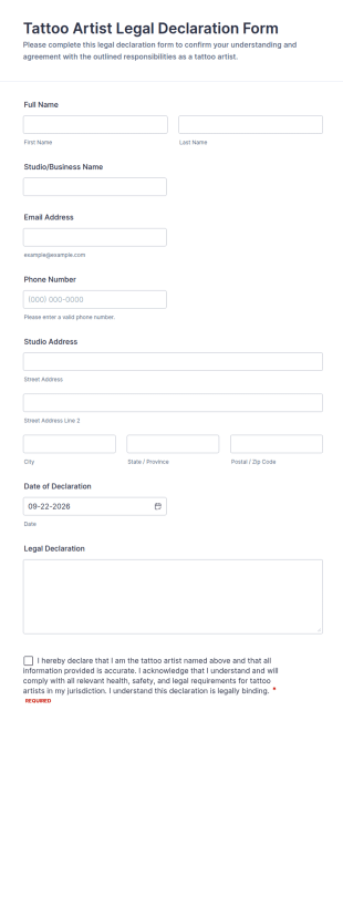 Tattoo Artist Legal Declaration Form Template