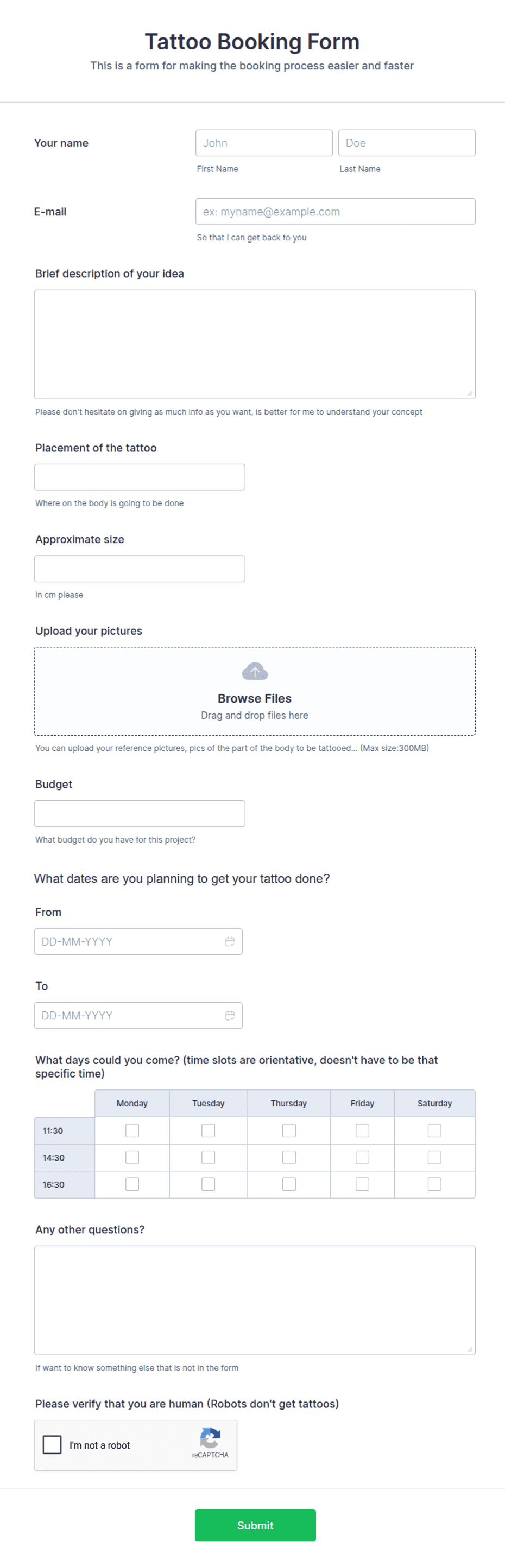Tattoo planning template
