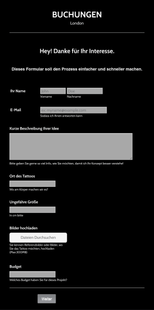 Tattoo Buchungsformular Form Template