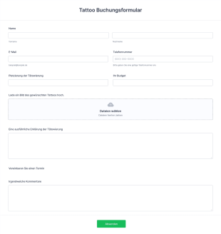 Tattoo Buchungsformular Form Template