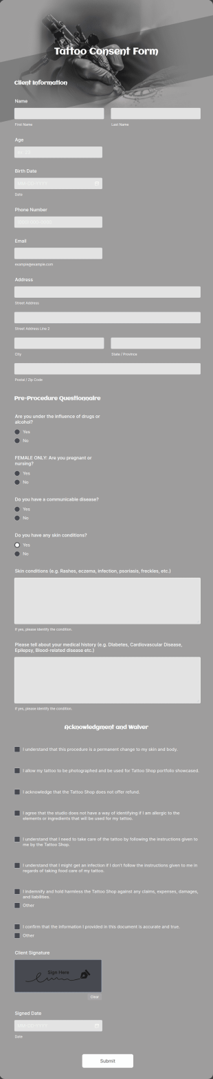 Tattoo Consent Form Template