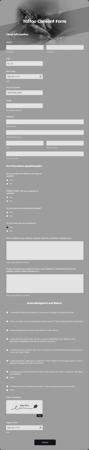 Tattoo Consent Form Template