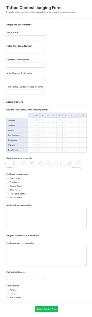 Tattoo Contest Judging Form Template