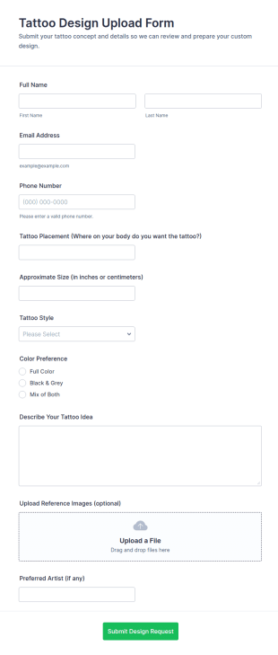 Tattoo Design Upload Form Template