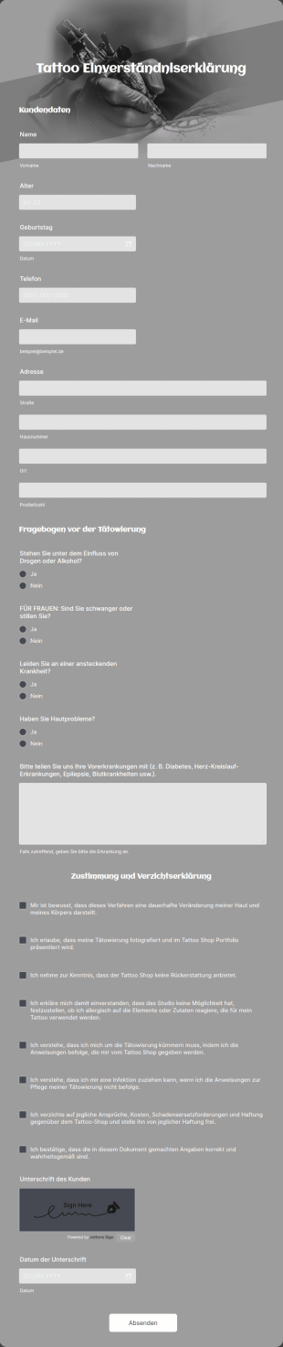 Tattoo Einverständniserklärung