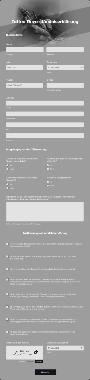 Tattoo Einverständniserklärung