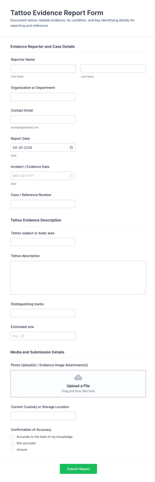 Tattoo Evidence Report Form Template