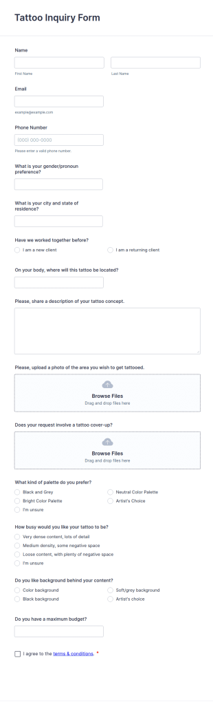 Tattoo Inquiry Form Template