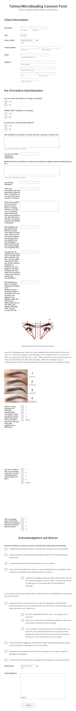 TattooMicroblading Consent Form Template