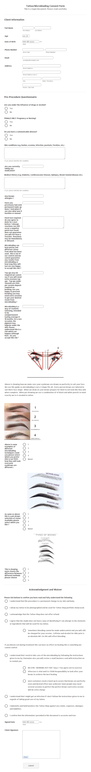 TattooMicroblading Consent Form Template