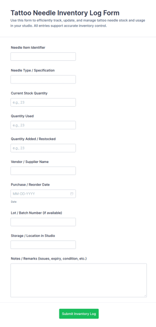 Tattoo Needle Inventory Log Form Template