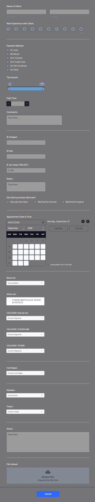 Tattoo Procedure Log Form Template