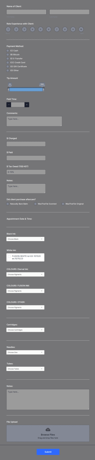 Tattoo Procedure Log Form Template