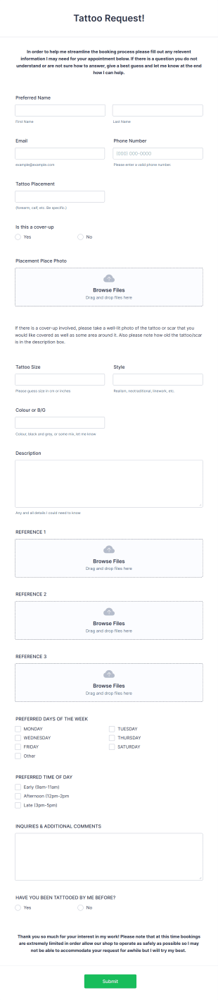 Tattoo Request Form Template
