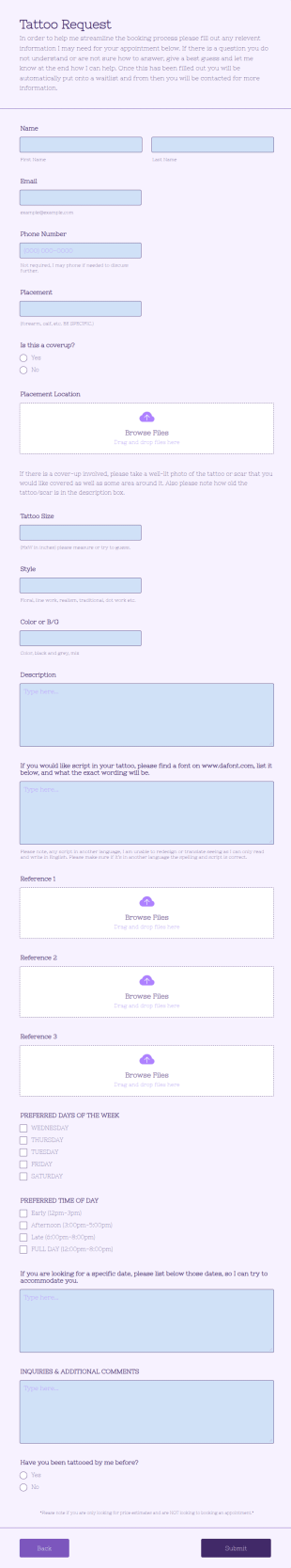 Tattoo Request Form Template