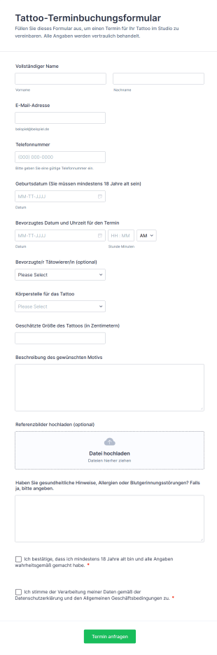 Tattoo Terminbuchungsformular