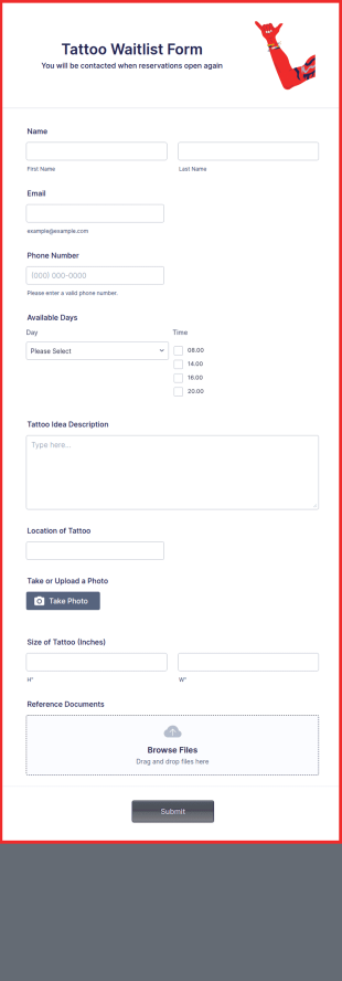 Tattoo Waitlist Form Template