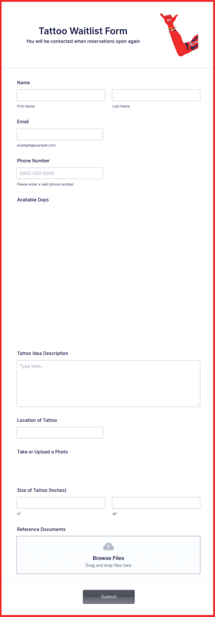 Tattoo Waitlist Form Template