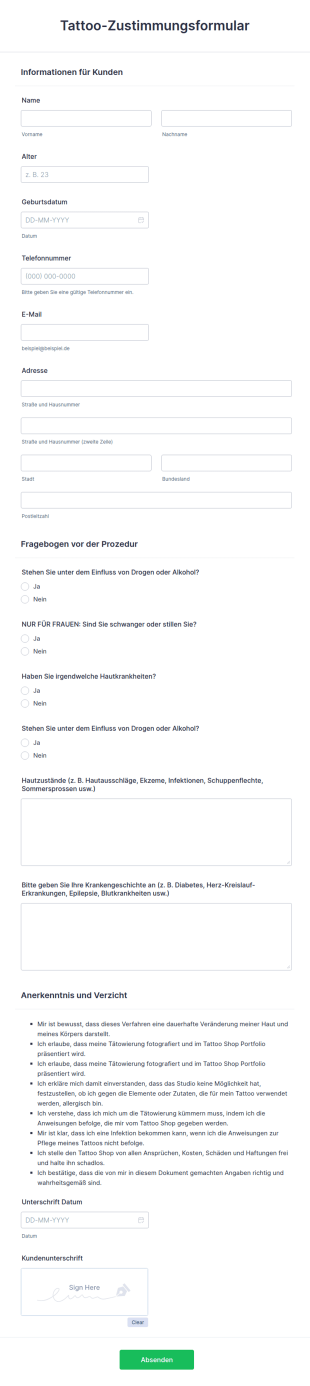Tattoo Zustimmungsformular