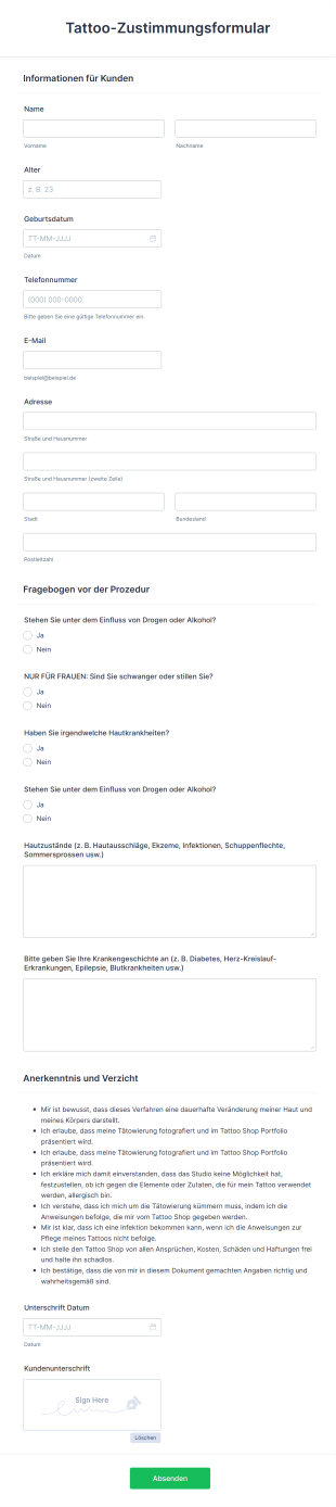 Tattoo Zustimmungsformular