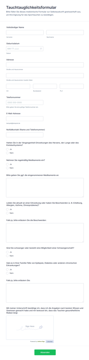 Tauchtauglichkeitsformular