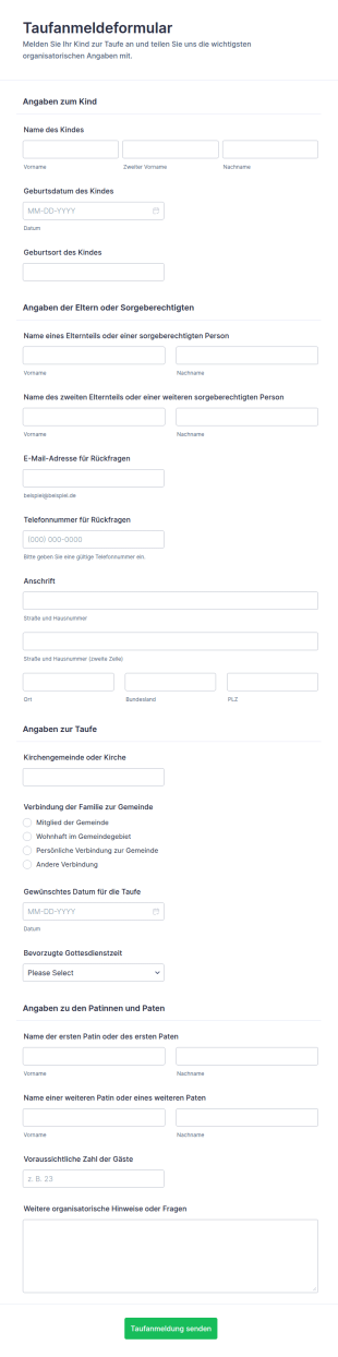 Taufanmeldung Formular