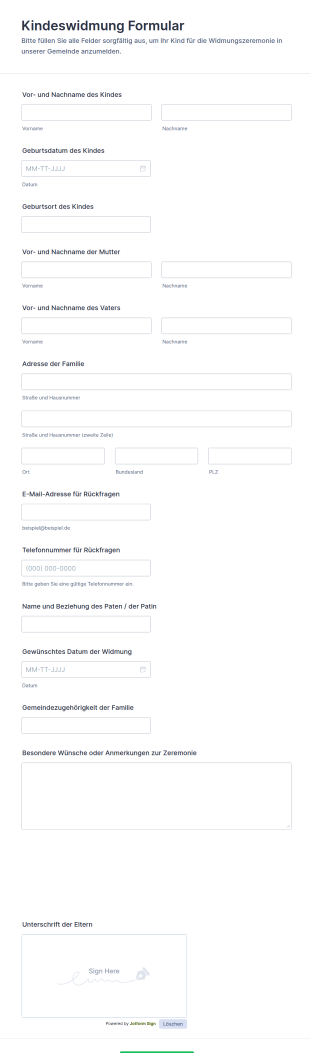 Tauferinnerungsformular